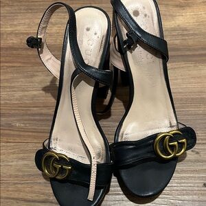 Gucci Black Heels with Gold Accents